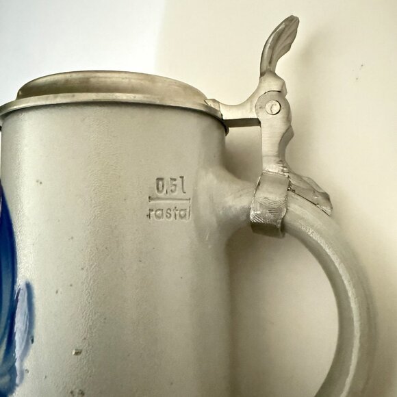 Rastal Salt Glaze Beer Stein with Floral Design and Pewter Lid - Picture 4 of 8